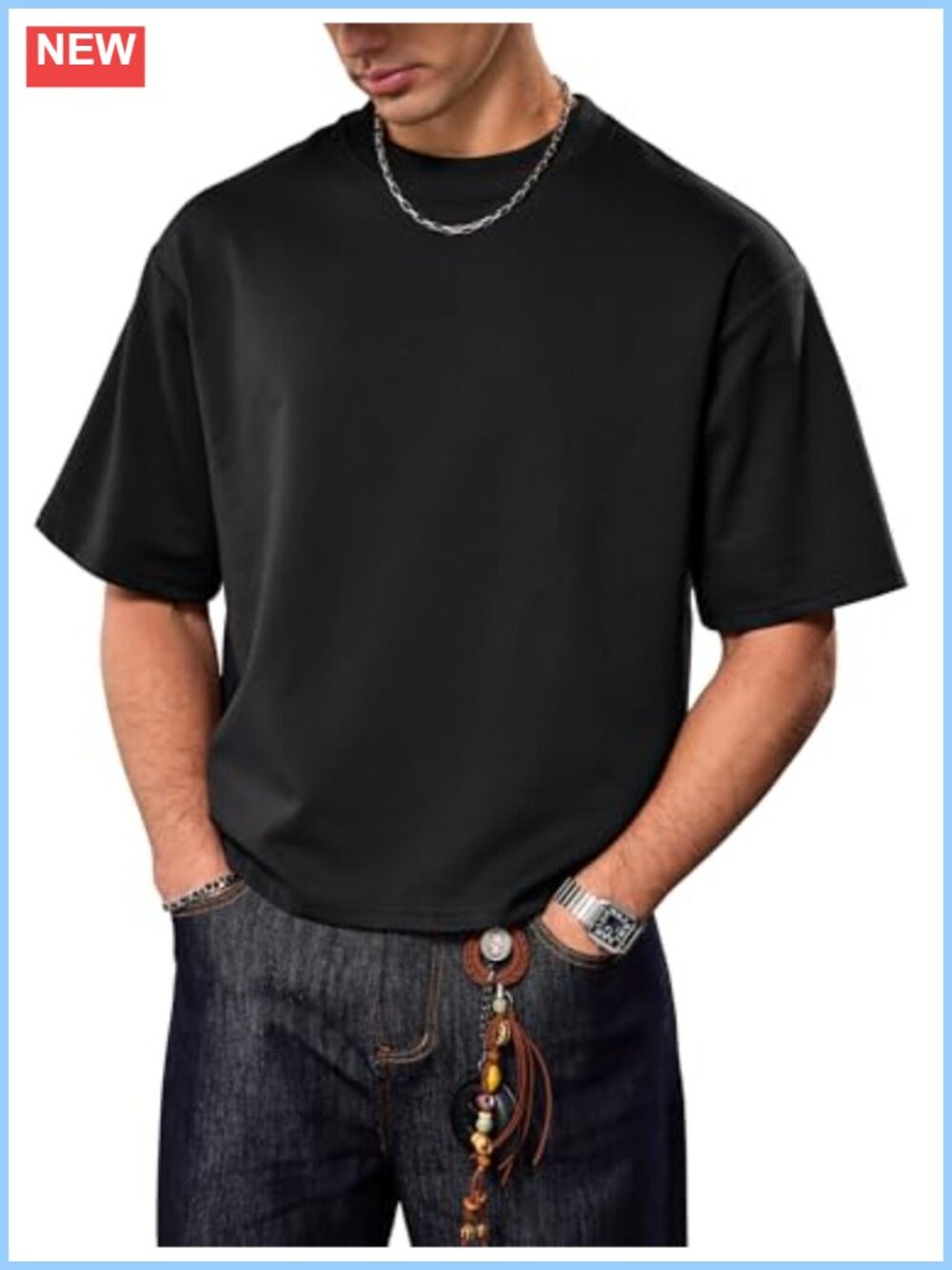 Men's Cropped Boxy Cotton Blend Tee Short Sleeve Crewneck
